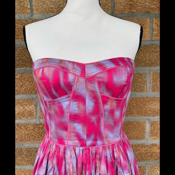 REBECCA TAYLOR PINK MULTI TIE DYE STRAPLESS Dress - Picture 2 of 9
